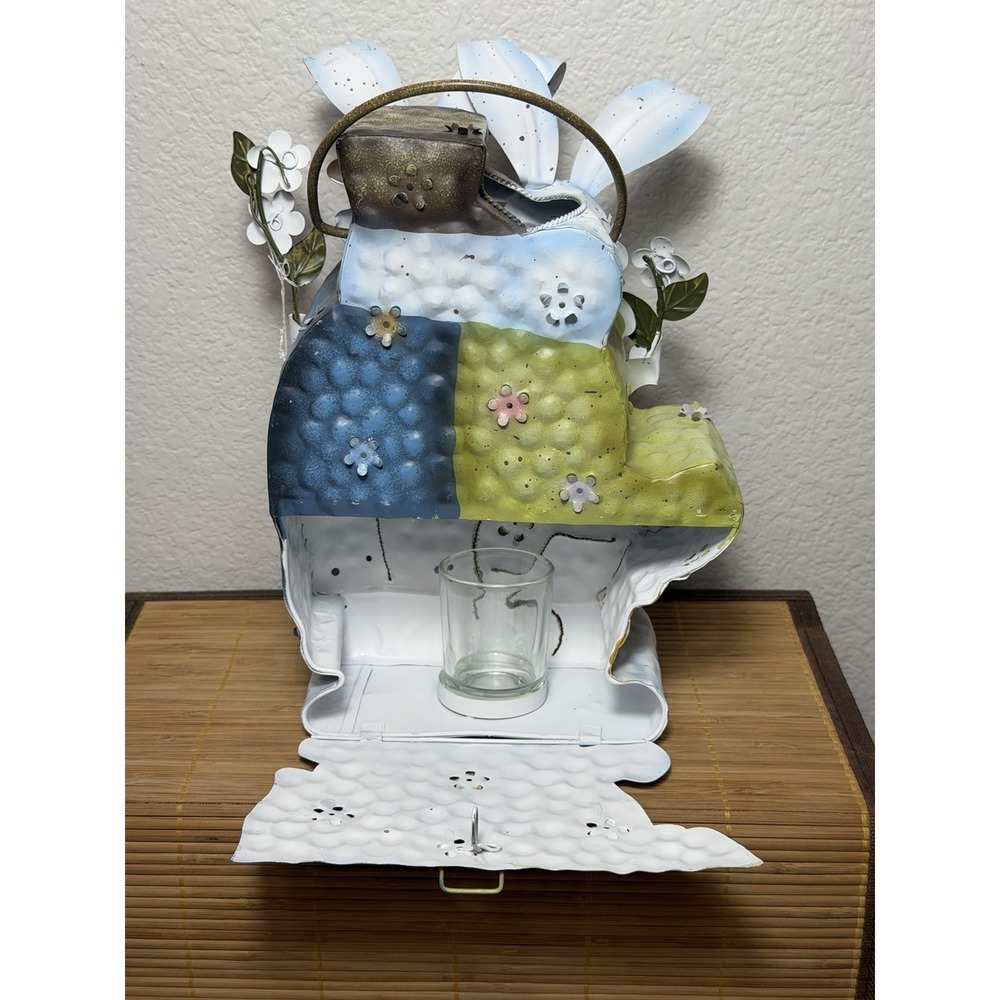 Vintage Home Interiors Metal Bunny Couple Easter Tea Light Luminary Lantern - Picture 5 of 8